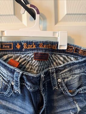 Rock Revival Dark Blue Jeans with Orange Embroidery